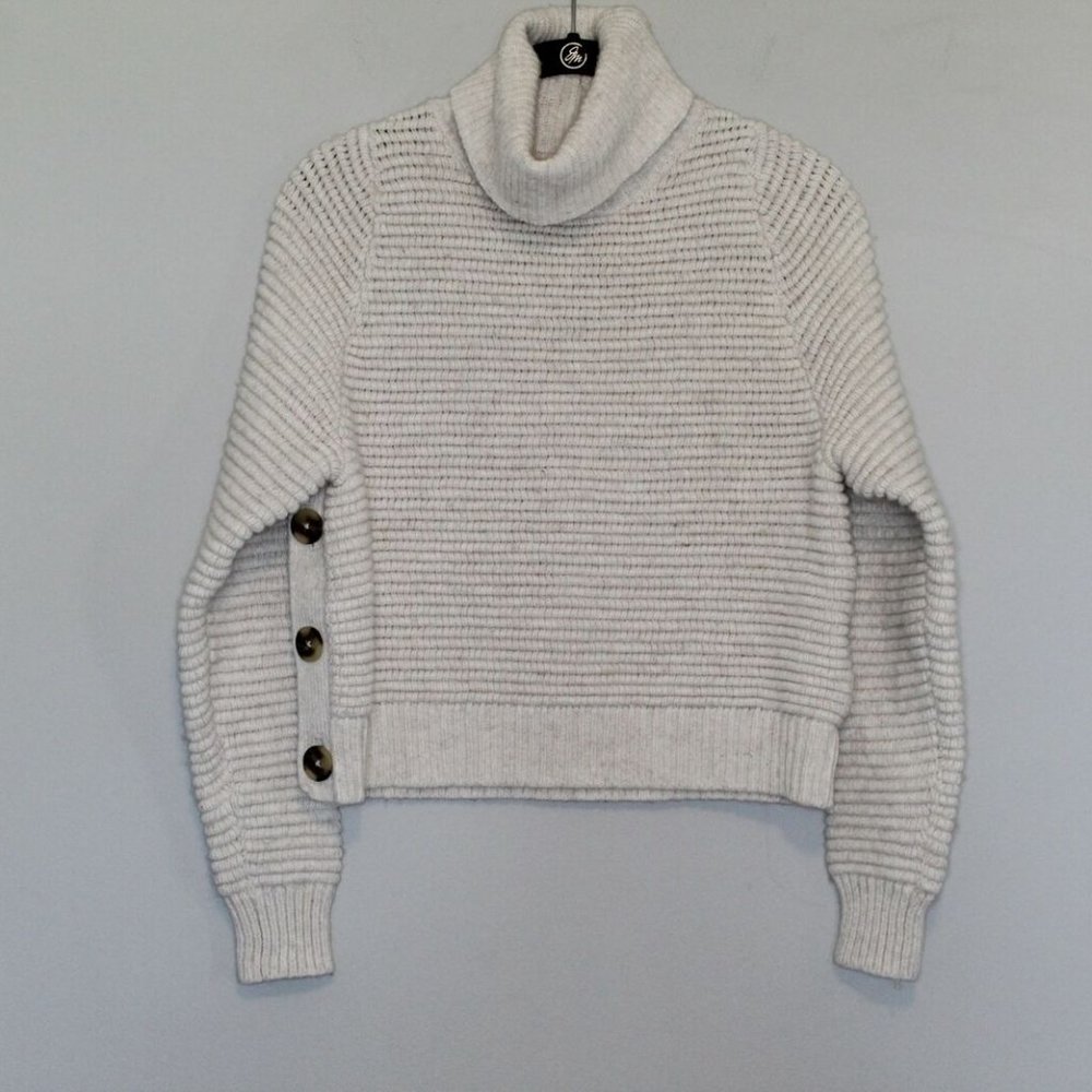 Madewell Side Button Wool Cotton Turtleneck K5807 Sweater Oatmeal XS H10285 - Picture 6 of 12
